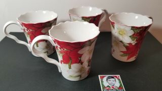 Coffee Mugs - Set Of 4 “winter Harmony” Christmas Poinsetta Mr.  Stuff