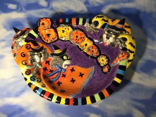 Adorable Fitz & Floyd Essentials " Kitty Witches " Cat Large Bowl Platter Dish Guc