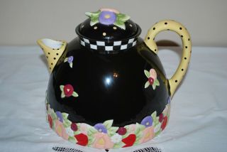 Mary Engelbreit Black Ceramic Tea Pot With Flowers - Designed By Charpente Euc