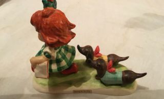 Vintage W.  Goebel (putting On The Dog) Red Head Girl Walking Two Dogs