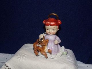 Vintage Figurine - Napco/ Norcrest (?) Little Girl Angel & Reindeer