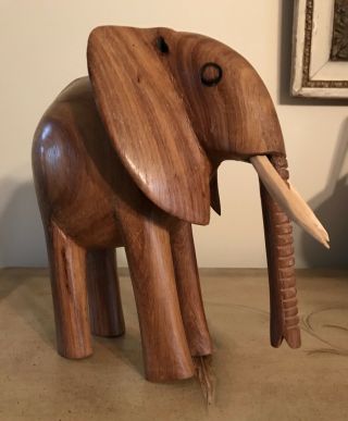 Modern Elephant Hand Carved Solid Wood Africa Art Sculpture Statue Figurine - Tusk