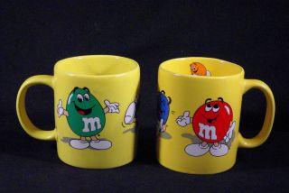 2 Vintage Mugs 1996 Yellow M&m Mars Red,  Blue,  Green Orange Diving Into The Cup