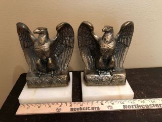 Vintage Mcm Usa American Eagle Brass Bookend On Marble ? Base Usa Mid Century