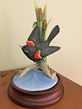Vintage Andrea By Sadek Black Bird Figurine 6308 On Wood Base
