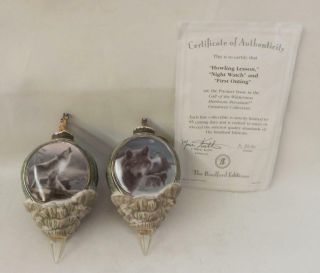 2 Bradford Editions Call Of The Wilderness Porcelain Christmas Ornaments W/coa