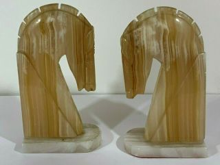 Vintage Onyx Rock Marble Stone Horse Head Bookends 9.  5 Inches Tall