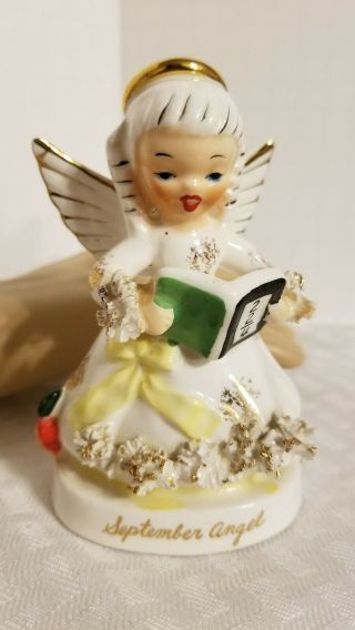 Vintage Napco September Angel Girl Figurine Birthday School Book Apple A1369