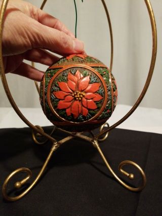 Hallmark " Holly Poinsettia " Tree Trimmer Ball Ornament 1978