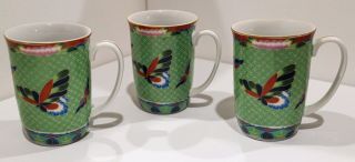 Takahashi Cloisonne Hand Painted Butterfly Mugs San Francisco 1981 Set Of 3