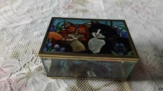 Joan Baker Designs Stained Glass Cat Trinket Box Hand Painted