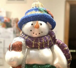 Polish Snowman Ornament Handblown Glass Glitter Christmas Decor Radko ? Vintage
