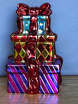 Christopher Radko 2004 Candy Cookie Jar Stack Of Presents Trinket Gift Box 7.  5 "