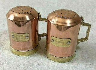 Vintage Copper And Brass Salt And Pepper Shakers With Handles