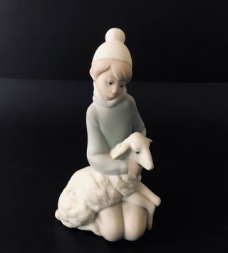 Vintage Lladro Shepherd Boy With Lamb Porcelain Figurine (repaired)