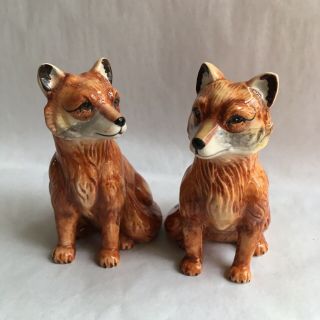 Set Of Salt & Peppers Shakers Red Fox By J.  Willfred Ceramic Clay & Glaze