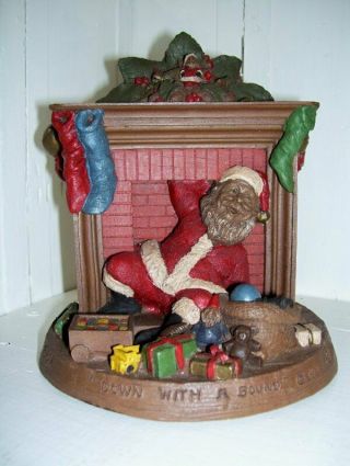1998 Tom Clark Gnome Down With A Bound Santa In Fireplace Signed Retired