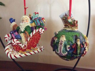 Christopher Radko Santa’s Around The World & Candy Ride Santa Ii Ornaments Euc
