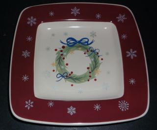 Longaberger 2008 Occasional Pottery - All The Trimmings Dessert Plate Red Wreath