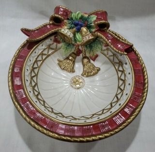 Fitz And Floyd Classics Christmas Deer Bowl Candy Dish Bow Red Bow