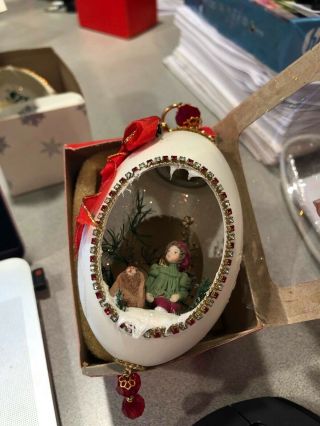 Lenox Goose Egg Christmas Ornament Girl With Rabbit