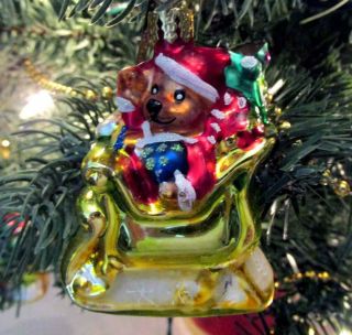 3 " Teddy Bear Santa Sleigh Christopher Radko Christmas Bulb 2007 Glass Ornament