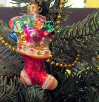 3 " Stocking Christopher Radko Christmas Bulb 2007 Glass Ornament W/tag Gifts