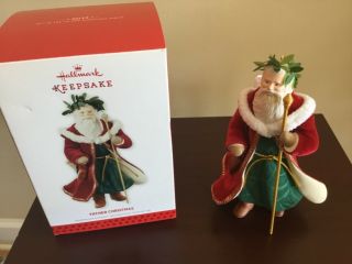 Hallmark Ornament Father Christmas 10 2013 Santa Claus In Red Robe With Staff.