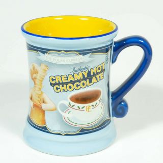 The Polar Express Creamy Hot Chocolate Mug Cup Blue / Yellow,  Warner Bros Euc