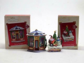 Hallmark Ornaments Village Toy Shop & Play It Again Santa W/light Sound & Motion