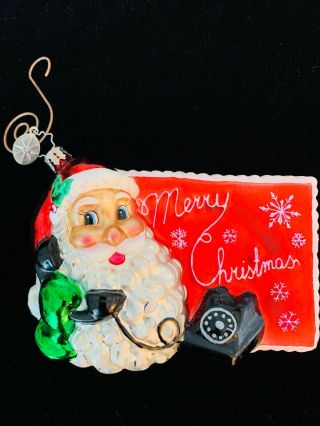 Christopher Radko Santa Claus Phone Glass Christmas Ornament Postcard Retro