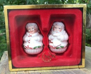 Lenox Blue Eyes Mr.  & Mrs.  Claus Salt & Pepper Shakers W/original Box Holiday