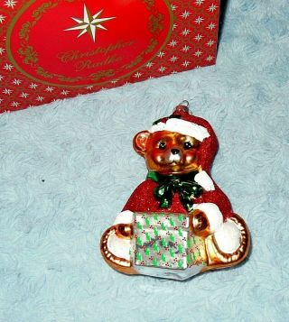Christopher Radko Teddy Bear With Present Christmas Ornament Vgc
