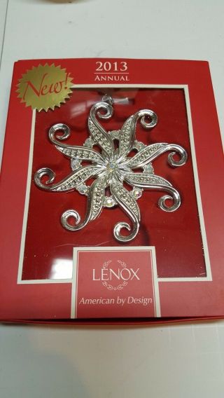 Lenox 2013 Annual Snow Majesty Silver Plated Christmas Ornament 3.  5 " Nib