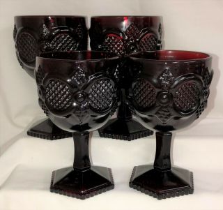 4 Avon Cape Cod Red 6 " Water Goblets