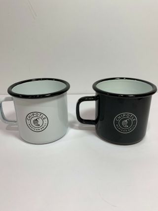 Chipotle Set Of 2 White & Black 12oz Metal Coffee Mugs