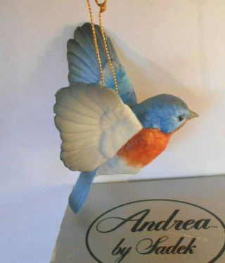 ANDREA BY SADEK Bluebird PORCELAIN BIRD ORNAMENT FIGURINE blue w BOX 3