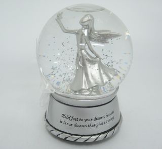 Hold Fast To Your Dreams Snow Globe Music Box Silvertone Angel Plays Ave Maria