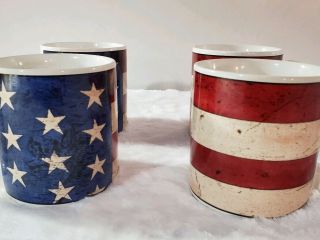 Warren Kimble Colonial 1997 Sakura American Flag Coffee Mugs Cups Set Of 4