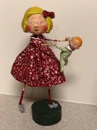 Whimsical Lori Mitchell Folk Art Mother/baby Figurine Euc Collectible