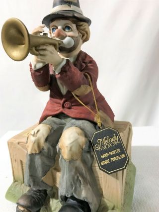 Willie The Trumpeter Melody In Motion Hand - Painted Porcelain Hobo Clown W/ Tag