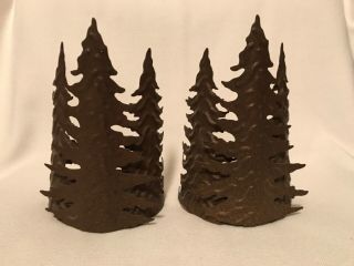 Home Interiors Metal Pine Tree Large Candle Holders - Set Of 2 - Brown - Great Shape