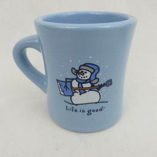 Life Is Good Snowman Guitar Christmas Holiday Diner Coffee Mug Tea Cup 8 Oz Blue