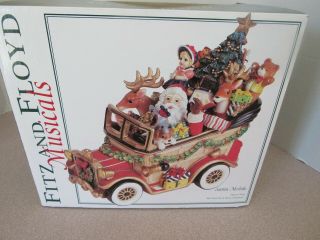 Fitz And Floyd Santa Claus Christmas Mobile Car Musical Figurine W/box
