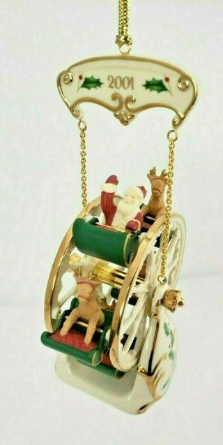 Lenox Ferris Wheel Christmas Ornament - 2001 - Porcelain - Santa Reindeer - Spins