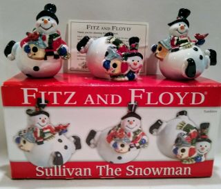 Fitz And Floyd 2006 Sullivan The Snowman Tumblers (3) Pre - Owned