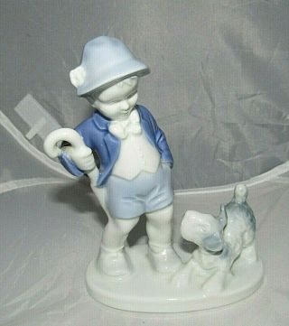 Gerold Porzellan Bavaria West Germany Blue & White Boy With Dog Figurine 5486
