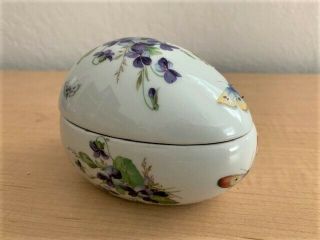 Limoges Egg Shape Flowers & Butterflies Hand Painted Porcelain Trinket Box