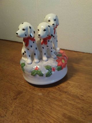 Otagiri Japan Marilee Carroll Dalmatian Puppies Music Box White Christmas Dogs