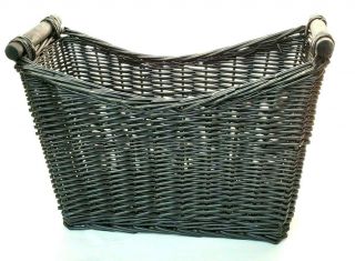 Long Woven Wicker Basket Dark Brown Black With Handles 12x15x6 Magazines Gifts